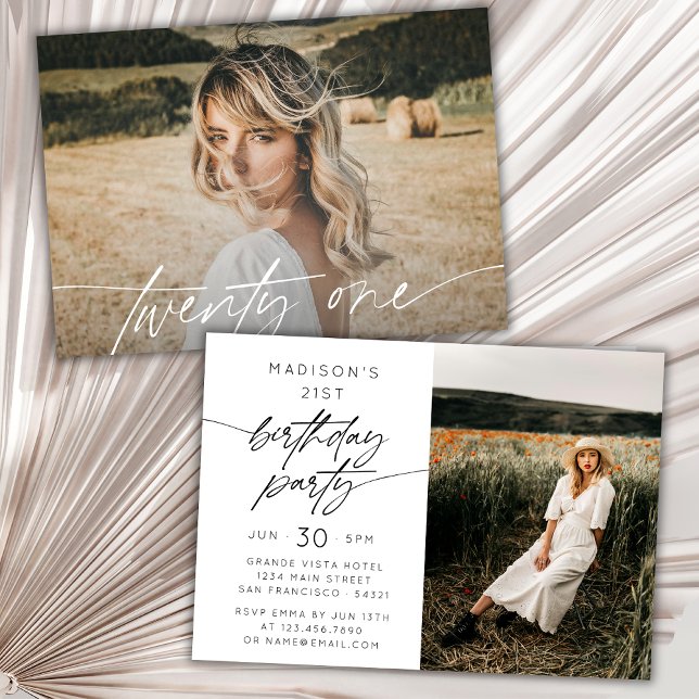 Modern 21st Birthday Party Photo | Horizontal  Invitation (Creator Uploaded)