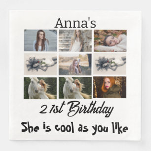 Modern 21st Birthday personalised 9 Photo Collage Napkin
