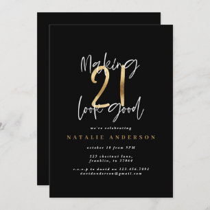 Modern 21st birthday typography black and gold