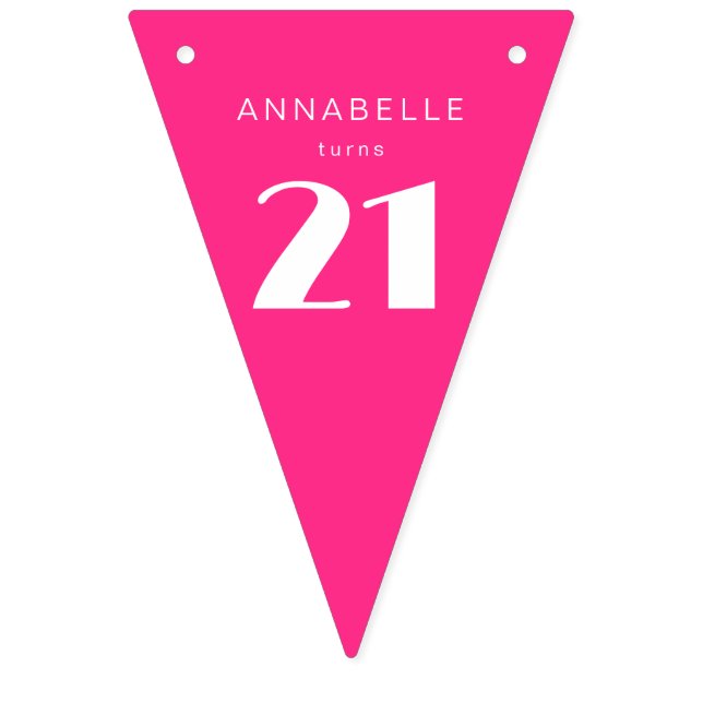 Modern 21st Twenty One Hot Pink Birthday Party Bunting (First Flag)