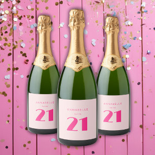 Modern 21st Twenty One Hot Pink Birthday Party Sparkling Wine Label
