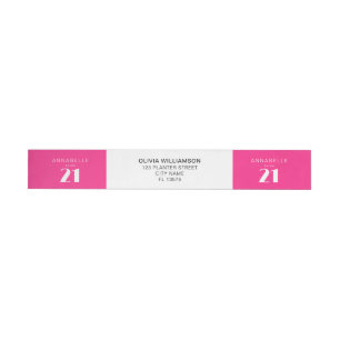 Modern 21st Twenty One Hot Pink Birthday Party Wrap Around Label