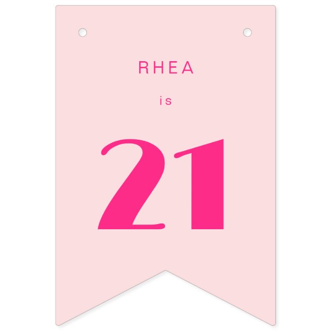 Modern 21st Twenty One Pink Birthday Party Bunting (First Flag)