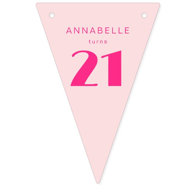 Modern 21st Twenty One Pink Birthday Party Bunting (First Flag)