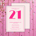 Modern 21st Twenty One Pink Birthday Party Invitation<br><div class="desc">Custom 21st birthday party invitations perfect for girls twenty first birthday party.  Customise with your own name.  Colours can be edited in the design tool. Please use the message me button below for help with further customisation and special requests.  © Zoe Chapman Design</div>
