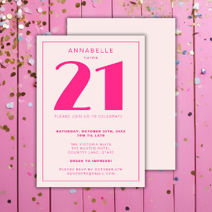 Modern 21st Twenty One Pink Birthday Party Invitation