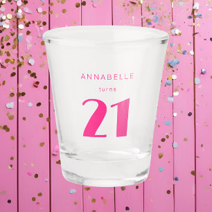 Modern 21st Twenty One Pink Birthday Party Shot Glass