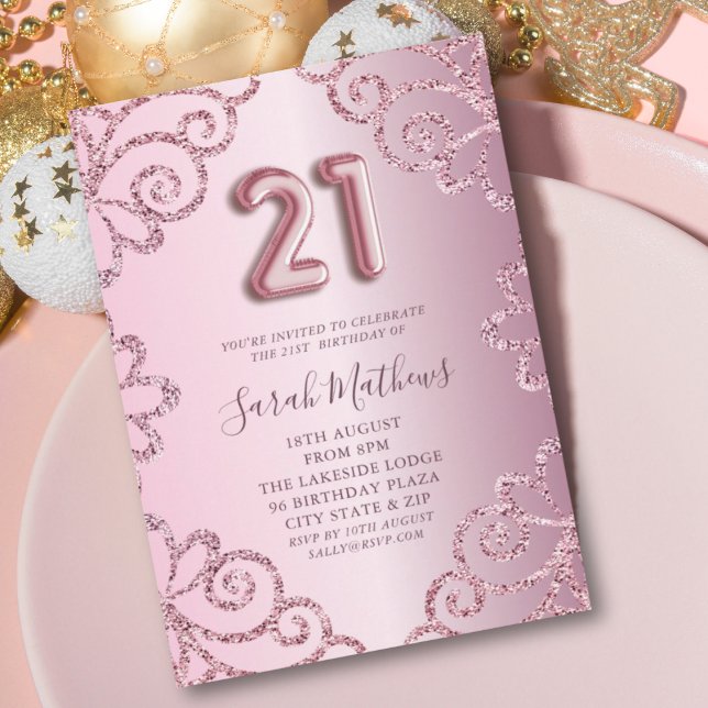 Modern 21stt Birthday Pink Glitter Sparkle  Invitation (Creator Uploaded)
