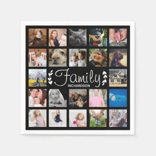 Modern 22 Family Photo Collage & Name Napkin