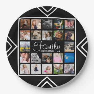 Modern 22 Family Photo Collage & Name Paper Plate