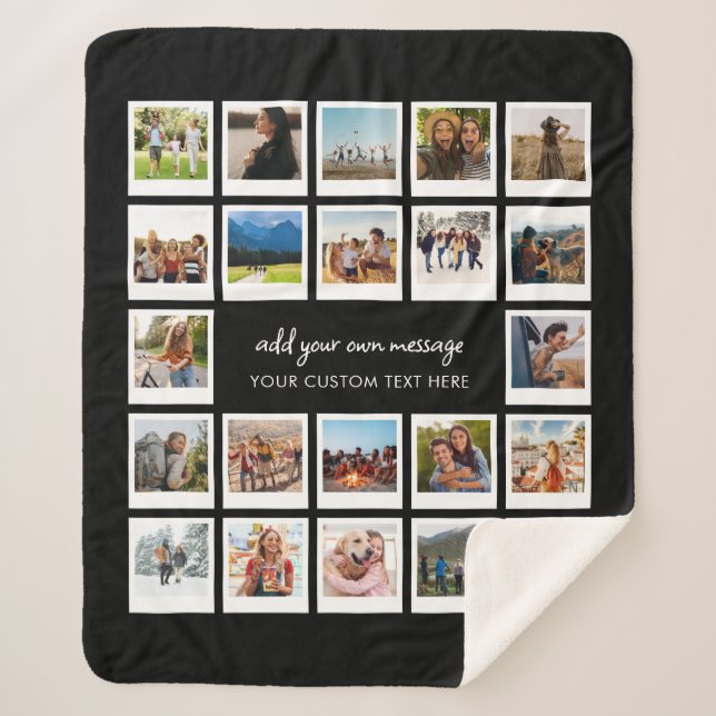 Modern 22 Picture Personalised Photo Collage Sherpa Blanket (Front)