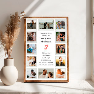 Modern 25th Anniversary Custom Photo Collage Poster