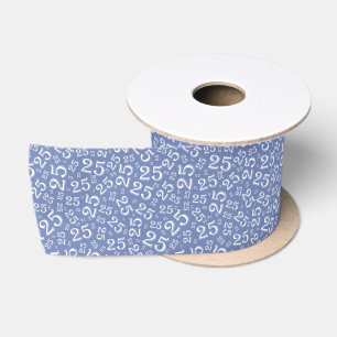 Modern 25th Birthday Number Pattern Blue/White Satin Ribbon