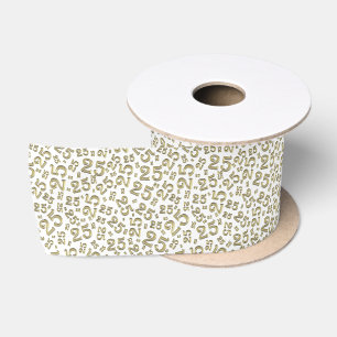 Modern 25th Birthday Number Pattern Gold/White Satin Ribbon