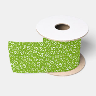 Modern 25th Birthday Number Pattern Green/White Satin Ribbon