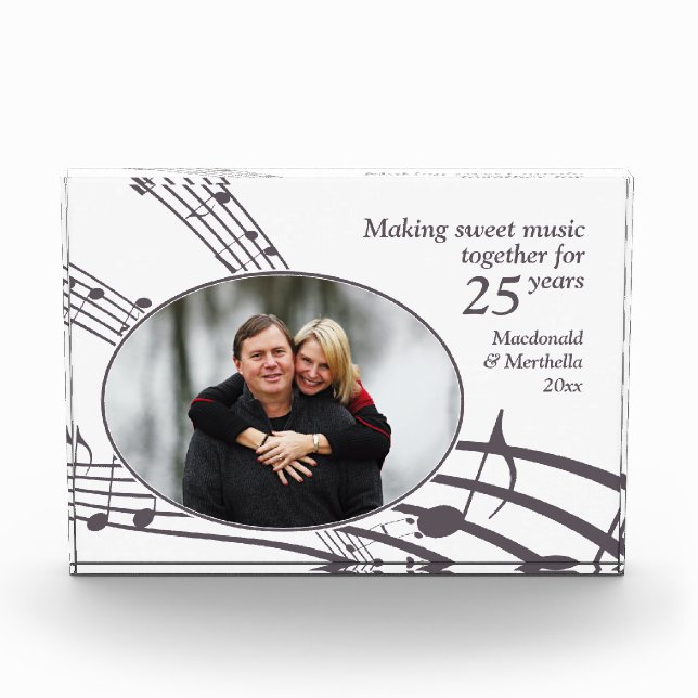 Modern 25th SILVER Anniversary SWEET MUSIC Photo Block (Front)