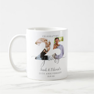 Modern 25th Wedding Anniversary 2 Photo Coffee Mug
