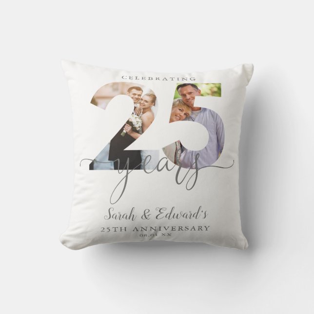 Modern 25th Wedding Anniversary 2 Photo Cushion (Front)