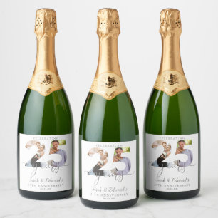 Modern 25th Wedding Anniversary 2 Photo Sparkling Wine Label