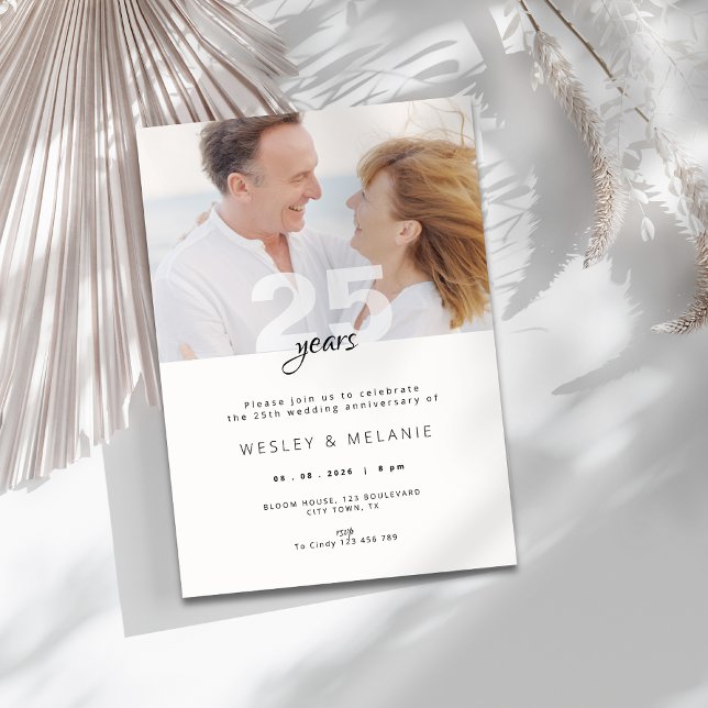 Modern 25th Wedding Anniversary with Photo Invitation (modern 25th wedding anniversary invitation with photo)