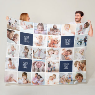 Modern 26 Photo Collage Custom Personalised Fleece Blanket