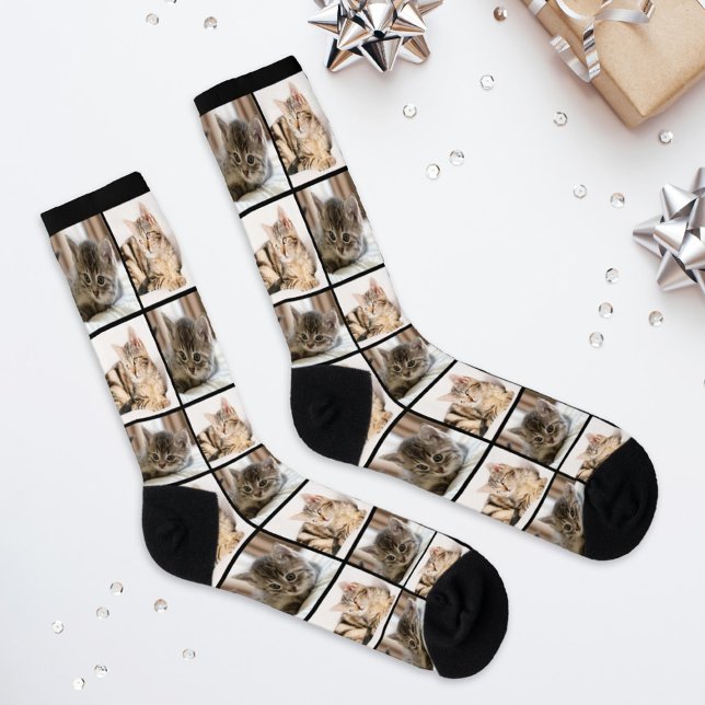 Modern 2 Cat Photo Collage Grid Socks (Creator Uploaded)