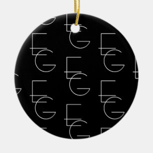 Modern 2 Initial Pattern Black & White Ceramic Ornament