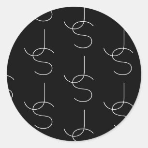 Modern 2 Initial Pattern   Black & White Classic Round Sticker