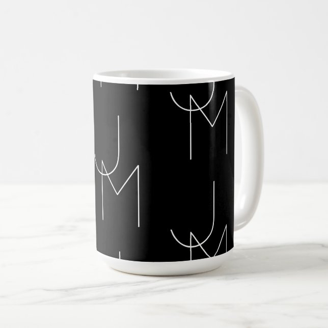Modern 2 Initial Pattern | Black & White Coffee Mug (Front Right)