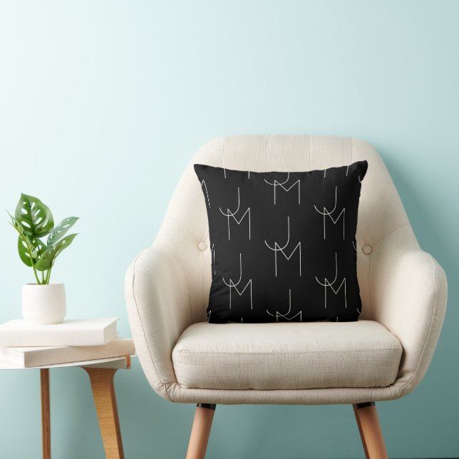 Modern 2 Initial Pattern | Black & White Cushion (Chair)