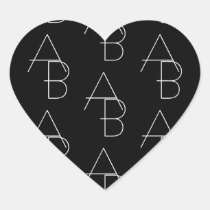 Modern 2 Initial Pattern   Black & White Heart Sticker