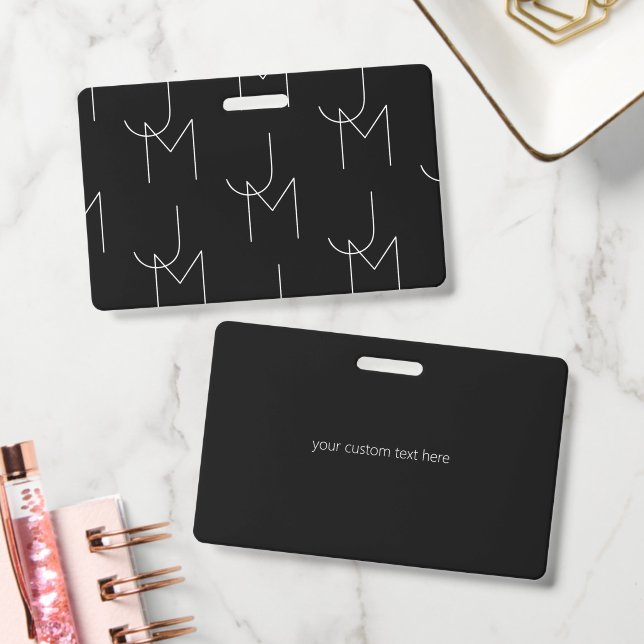 Modern 2 Initial Pattern | Black & White ID Badge (Office)