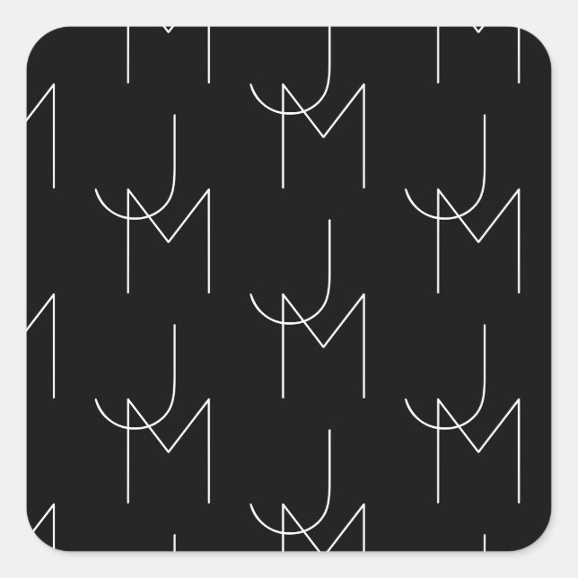 Modern 2 Initial Pattern | Black & White Square Sticker (Front)