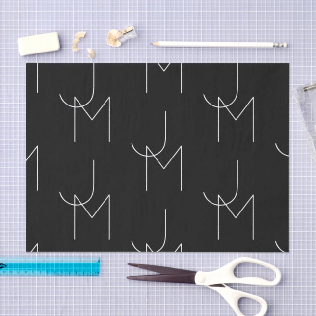 Modern 2 Initial Pattern | Black & White Tissue Paper (Craft)