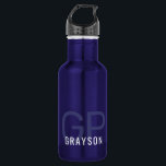 Modern 2 Initials and Name Small Blue 532 Ml Water Bottle<br><div class="desc">Small navy blue metal water bottle with a simple and understated personalised printing with a gender-neutral name and monogram with 2 initial letters that you can edit to any fonts or colours to design a your own water bottle that's perfect for office,  sports,  school and home use.</div>