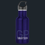 Modern 2 Initials and Name Small Blue 532 Ml Water Bottle<br><div class="desc">Small navy blue metal water bottle with a simple and understated personalised printing with a gender-neutral name and monogram with 2 initial letters that you can edit to any fonts or colours to design a your own water bottle that's perfect for office,  sports,  school and home use.</div>