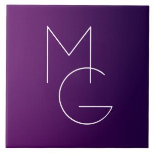 Modern 2 Initials Deep Purple Subtle Ombre Ceramic Tile