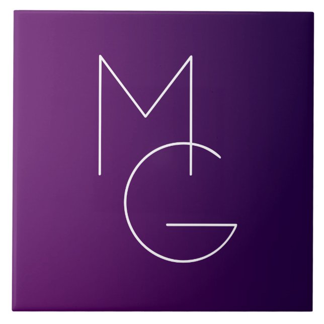 Modern 2 Initials | Deep Purple Subtle Ombre Ceramic Tile (Front)