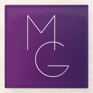 Modern 2 Initials Deep Purple Subtle Ombre Glass Coaster
