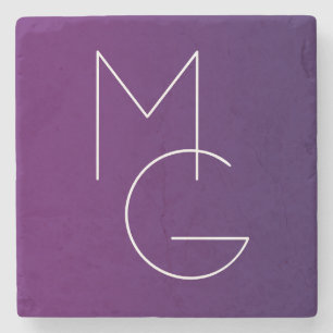 Modern 2 Initials Deep Purple Subtle Ombre Stone Coaster