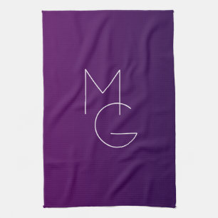 Modern 2 Initials   Deep Purple Subtle Ombre Tea Towel