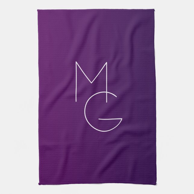 Modern 2 Initials | Deep Purple Subtle Ombre Tea Towel (Vertical)