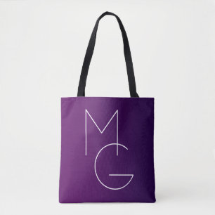 Modern 2 Initials Deep Purple Subtle Ombre Tote Bag