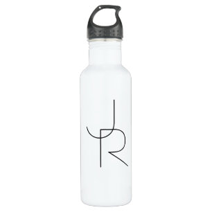 Modern 2 Overlapping Initials   Black on White 710 Ml Water Bottle