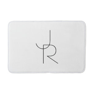 Modern 2 Overlapping Initials   Black on White Bath Mat