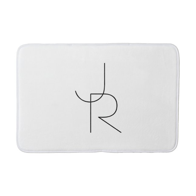 Modern 2 Overlapping Initials | Black on White Bath Mat (Front)