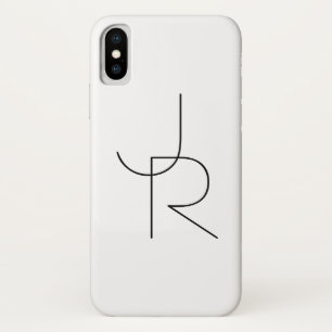 Modern 2 Overlapping Initials   Black on White iPhone X Case