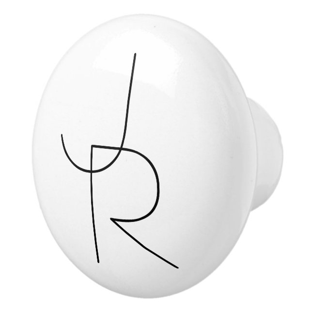 Modern 2 Overlapping Initials | Black on White Ceramic Knob (Right)