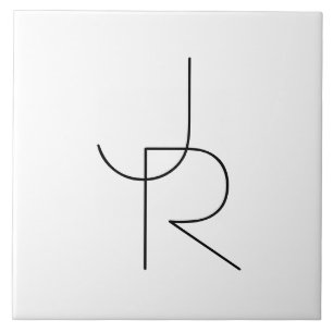 Modern 2 Overlapping Initials   Black on White Ceramic Tile