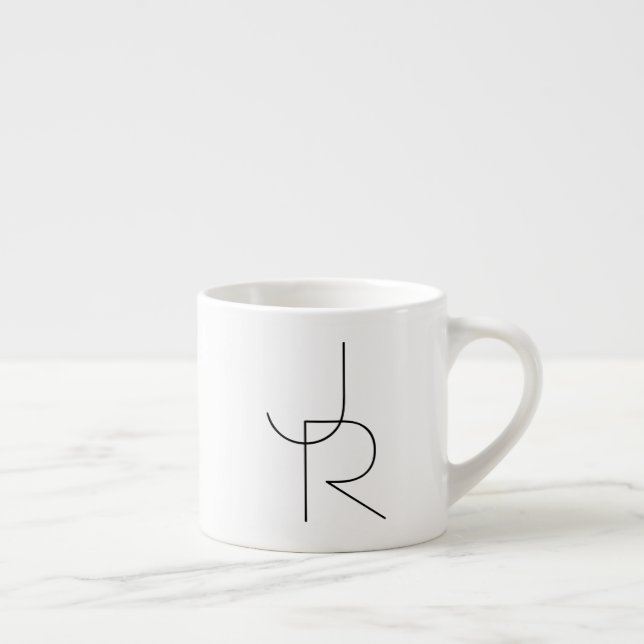 Modern 2 Overlapping Initials | Black on White Espresso Cup (Right)